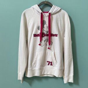 Disney White & Pink Fleece Pullover Hoodie SZM. Pink accents. Patches at elbow